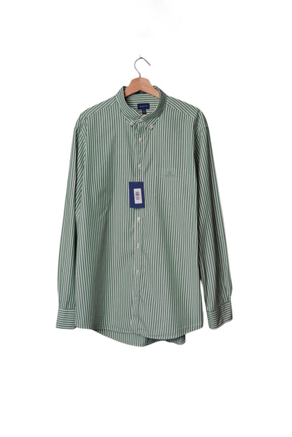 Gant Light Green and White Striped The Broadcloth Stripe Regular Cotton Button Down Shirt