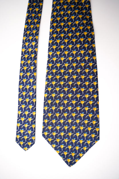Florentino Blue and Lemon Print Vintage Silk Tie
