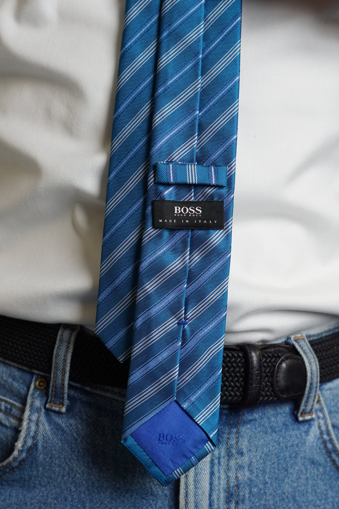 Hugo Boss Petroleum-Blue Striped Silk Tie