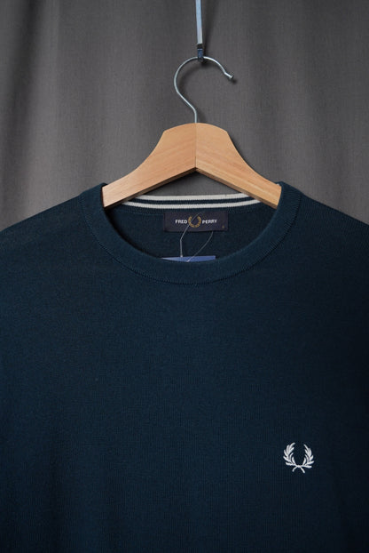 Fred Perry Blue Logo O-neck Wool and Cotton Knit