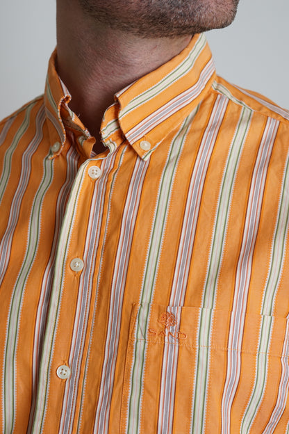Sand Copenhagen Orange Striped Short Sleeved Shirt