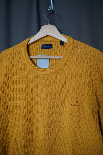 Gant Yellow Crew Neck Cotton Cable Knit