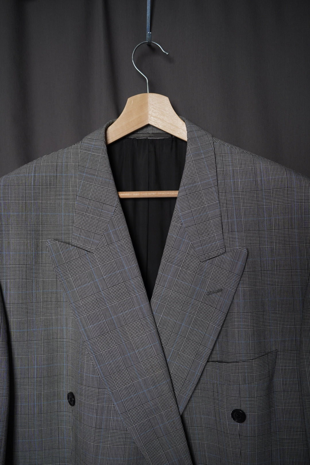 Bäumler Grey Checkered Double Chested Black Button Wool Blazer