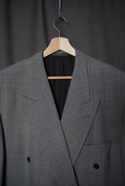 Bäumler Grey Checkered Double Chested Black Button Wool Blazer