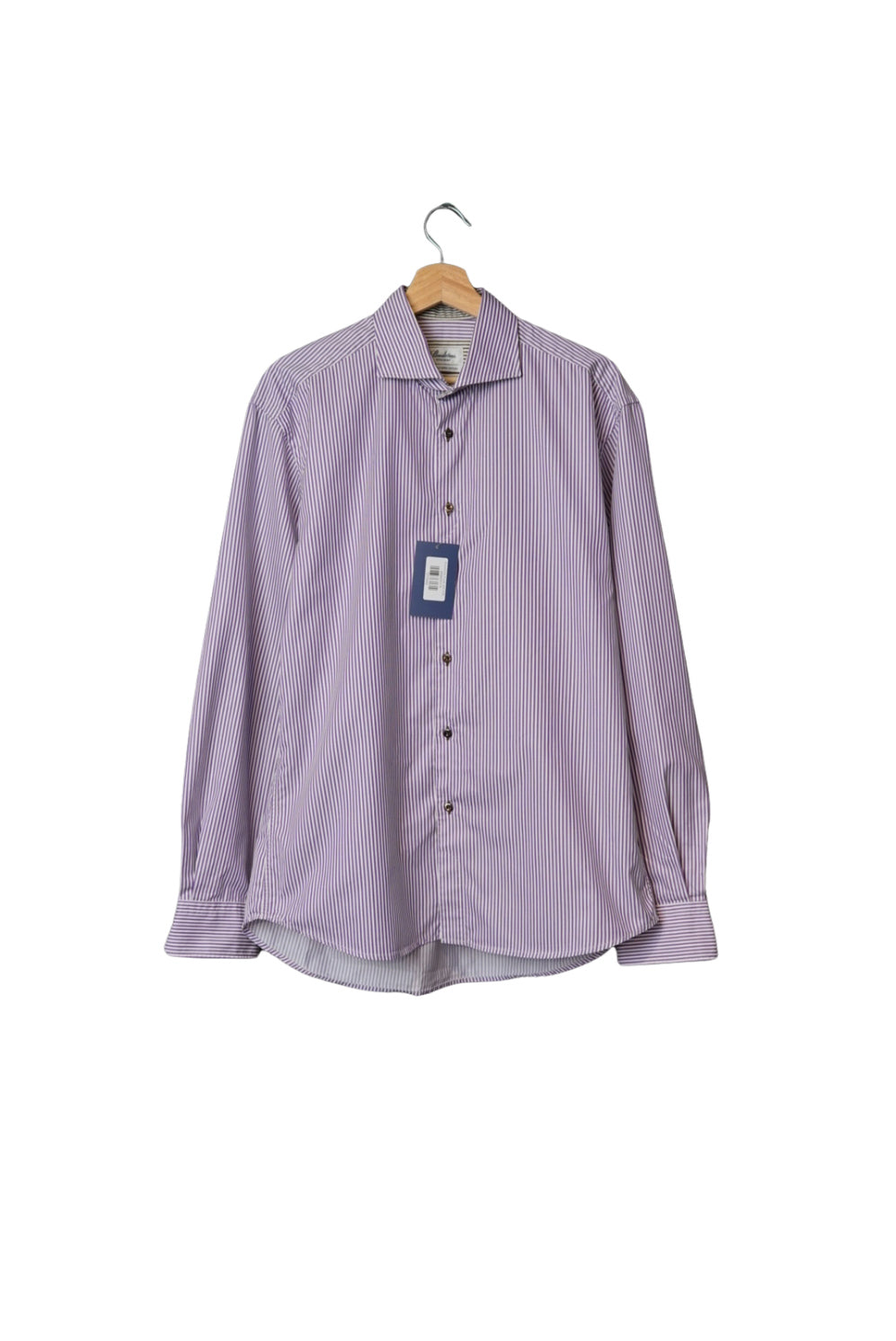 Stenströms Purple and White Striped Fitted Body Two Fold Super Cotton Shirt
