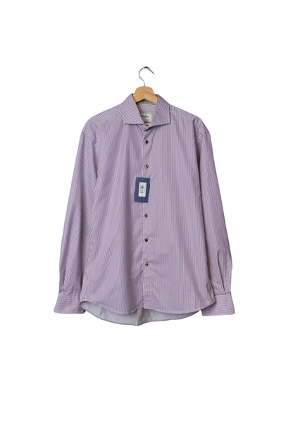 Stenströms Purple and White Striped Fitted Body Two Fold Super Cotton Shirt