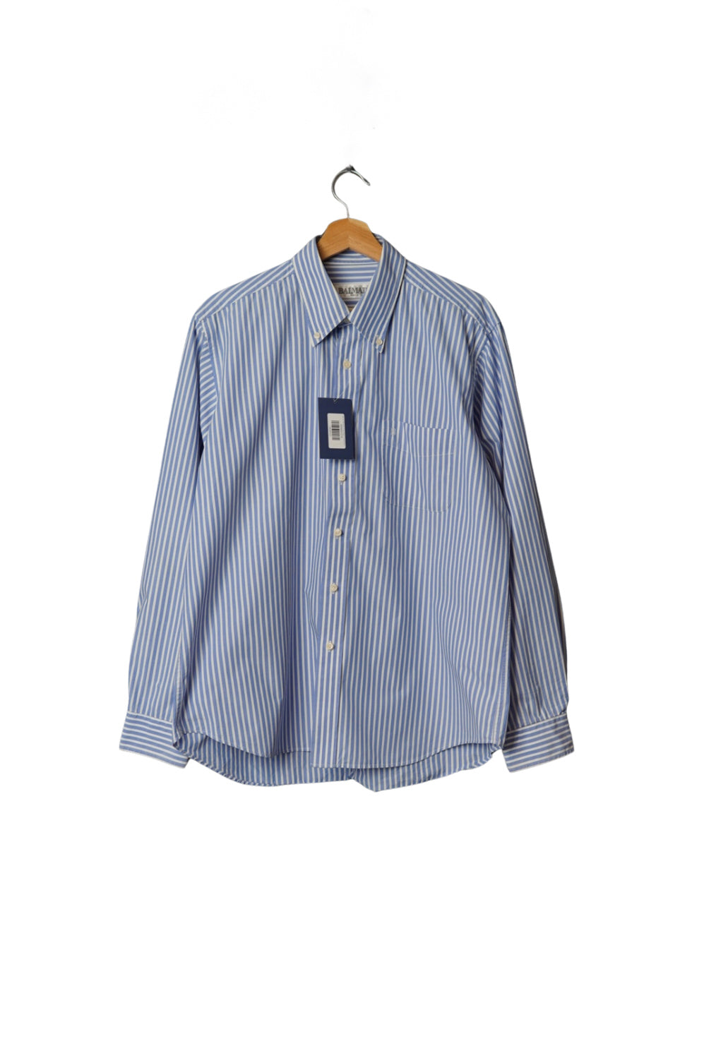 Balmain Blue and White Striped Vintage Button-Down Cotton Shirt