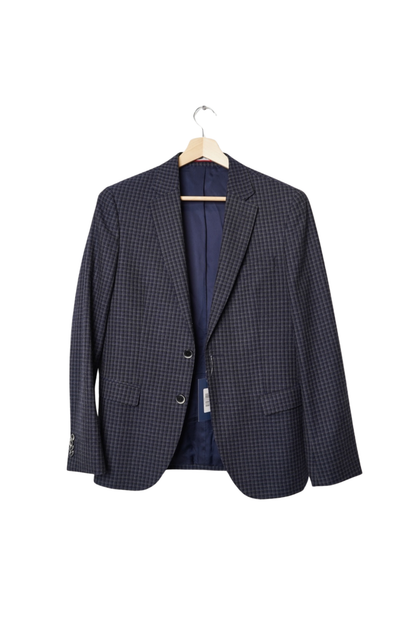 Tommy Hilfiger Darkblue and Grey Tailored Checkered Virgin Wool Blazer