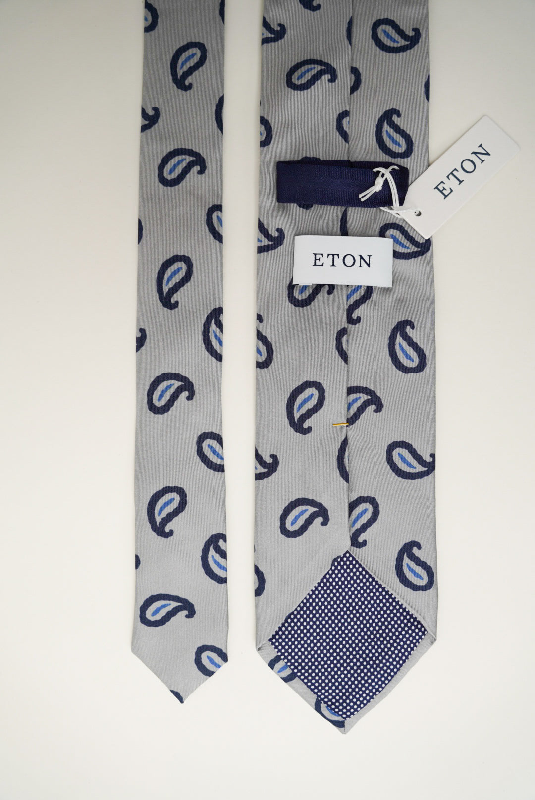 Eton Grey Paisley Print Silk Tie