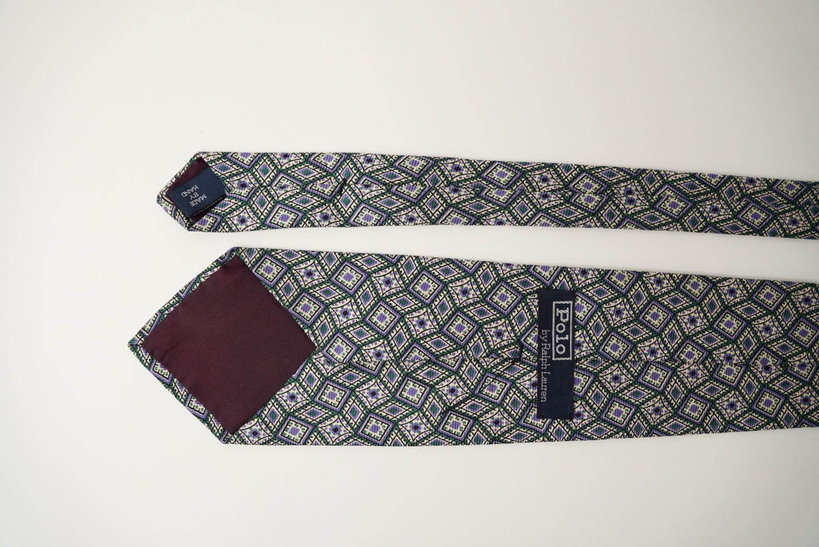 Ralph Lauren Green, Beige and Purple Square-Print Silk Tie