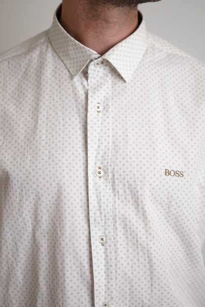 Hugo Boss Cream Brown Slim Fit Cotton Shirt