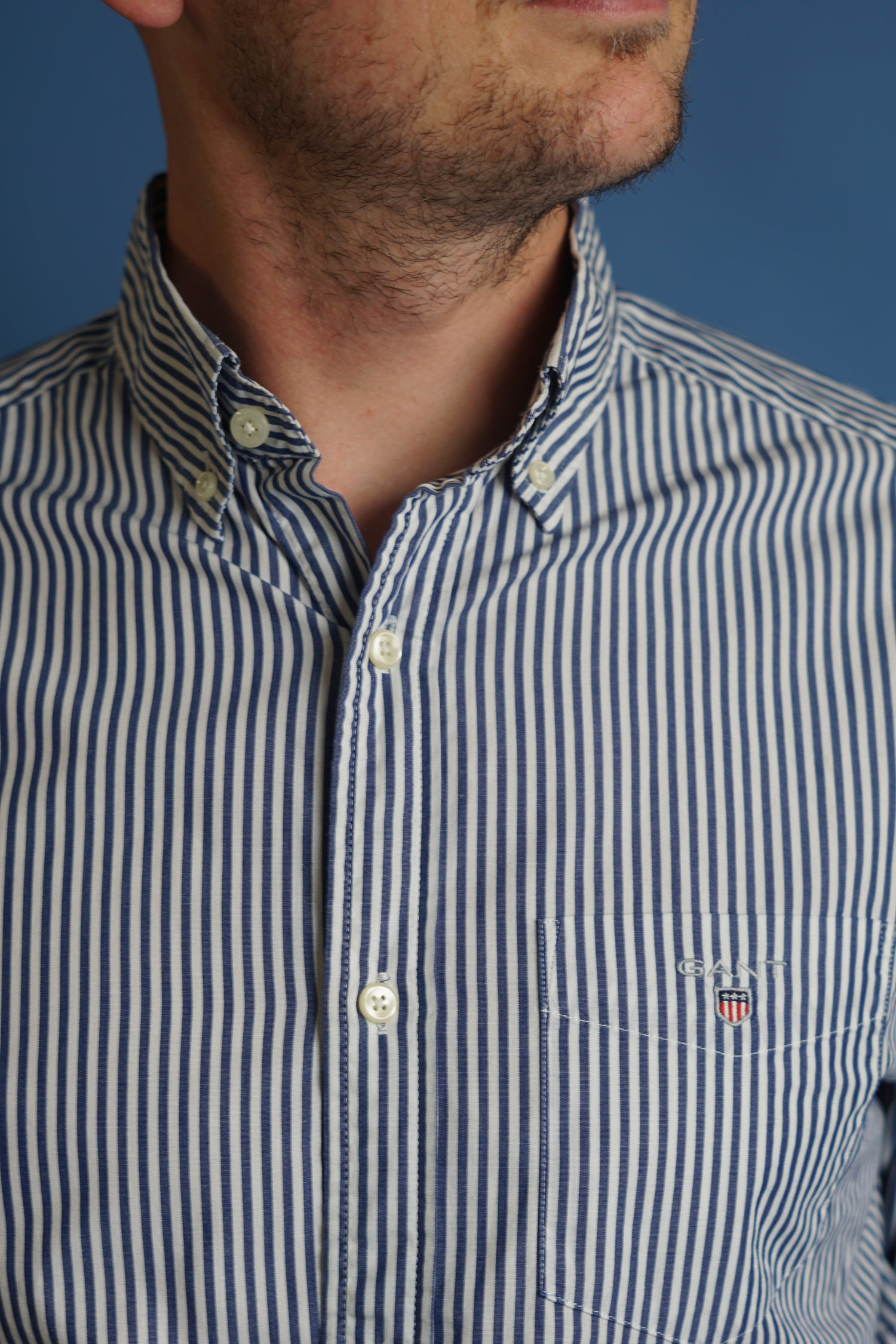 Gant Blue Striped Broadcloth Banker Regular Shirt