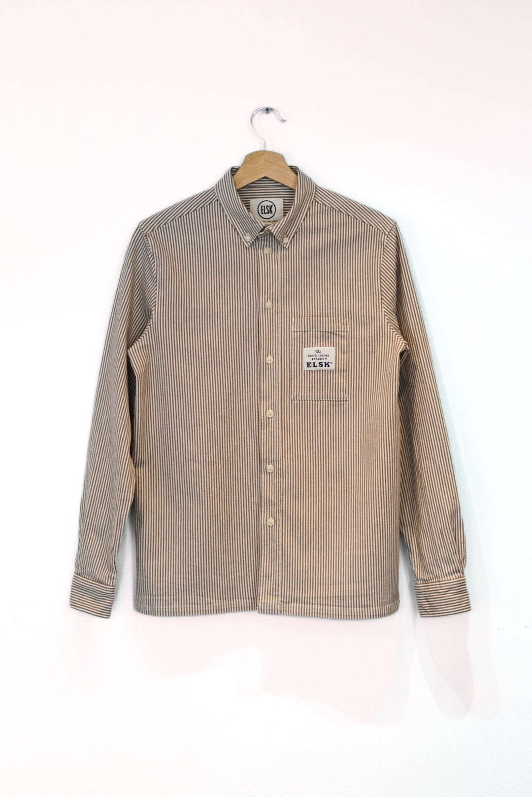 ELSK Lightbrown and White Striped Cotton Overshirt