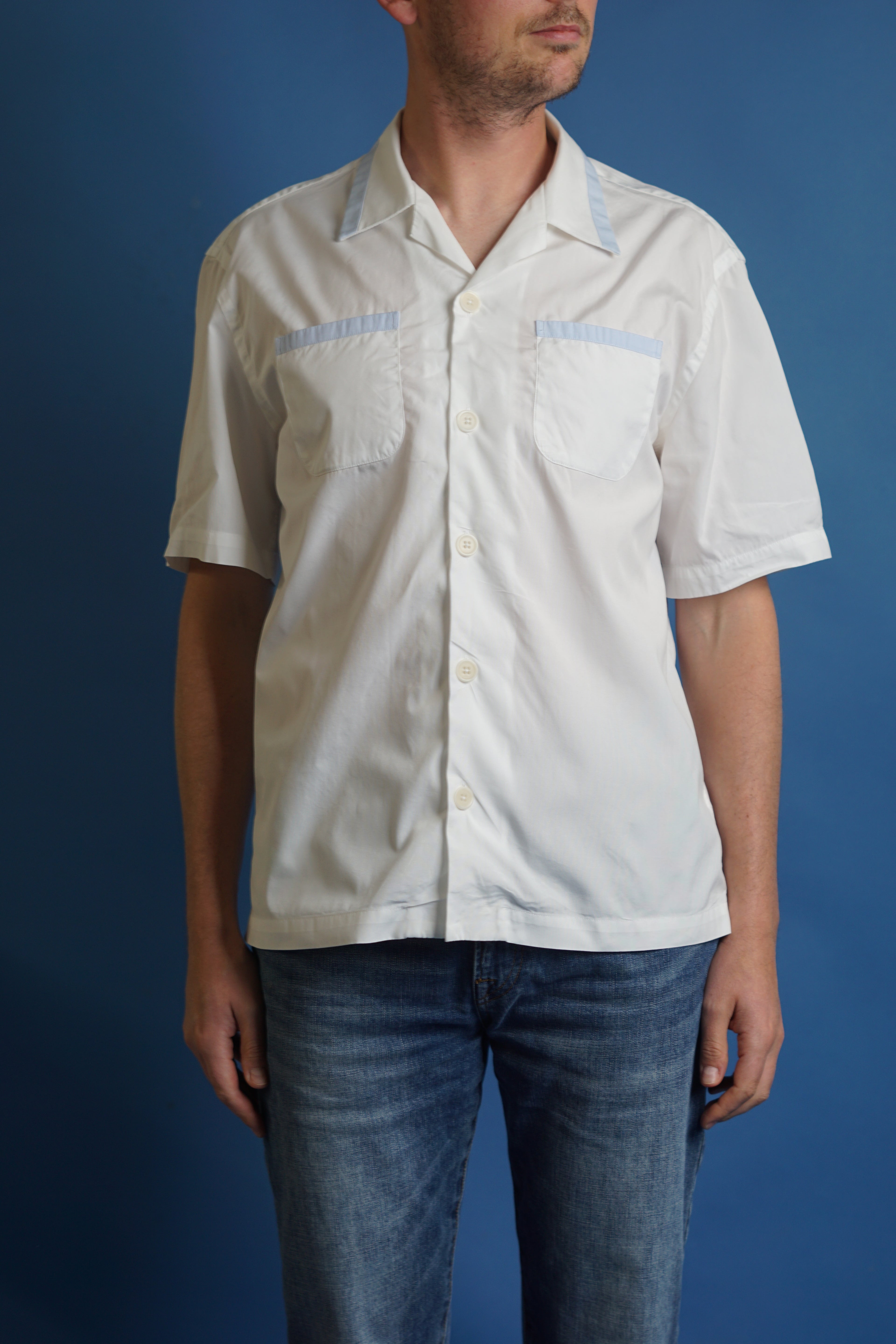 An Ivy White Short Sleeved Bowling Shirt