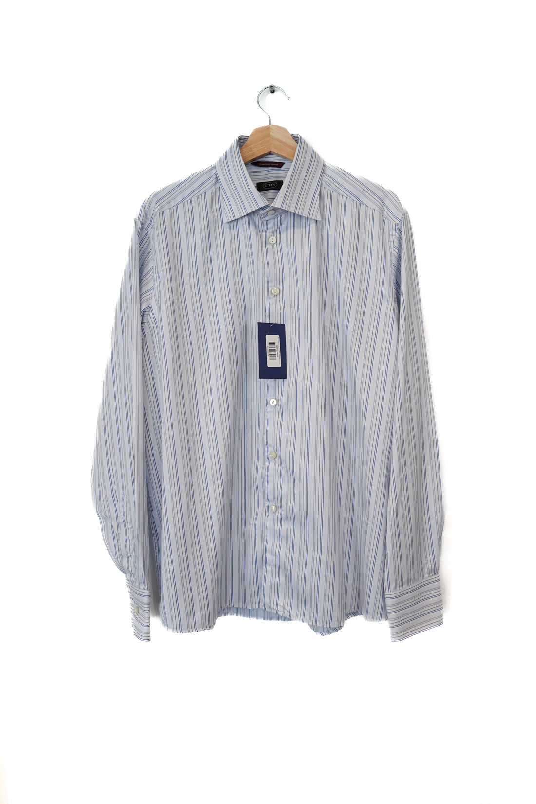 Eton White and Blue Striped Wiinkelfree Cotton Shirt