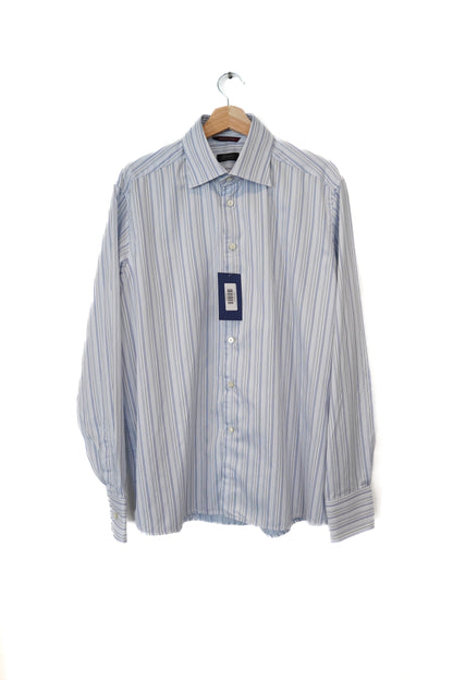 Eton White and Blue Striped Wiinkelfree Cotton Shirt