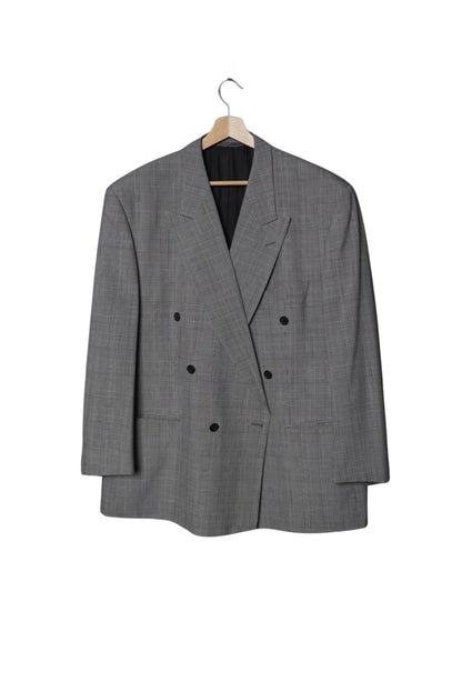 Bäumler Grey Checkered Double Chested Black Button Wool Blazer