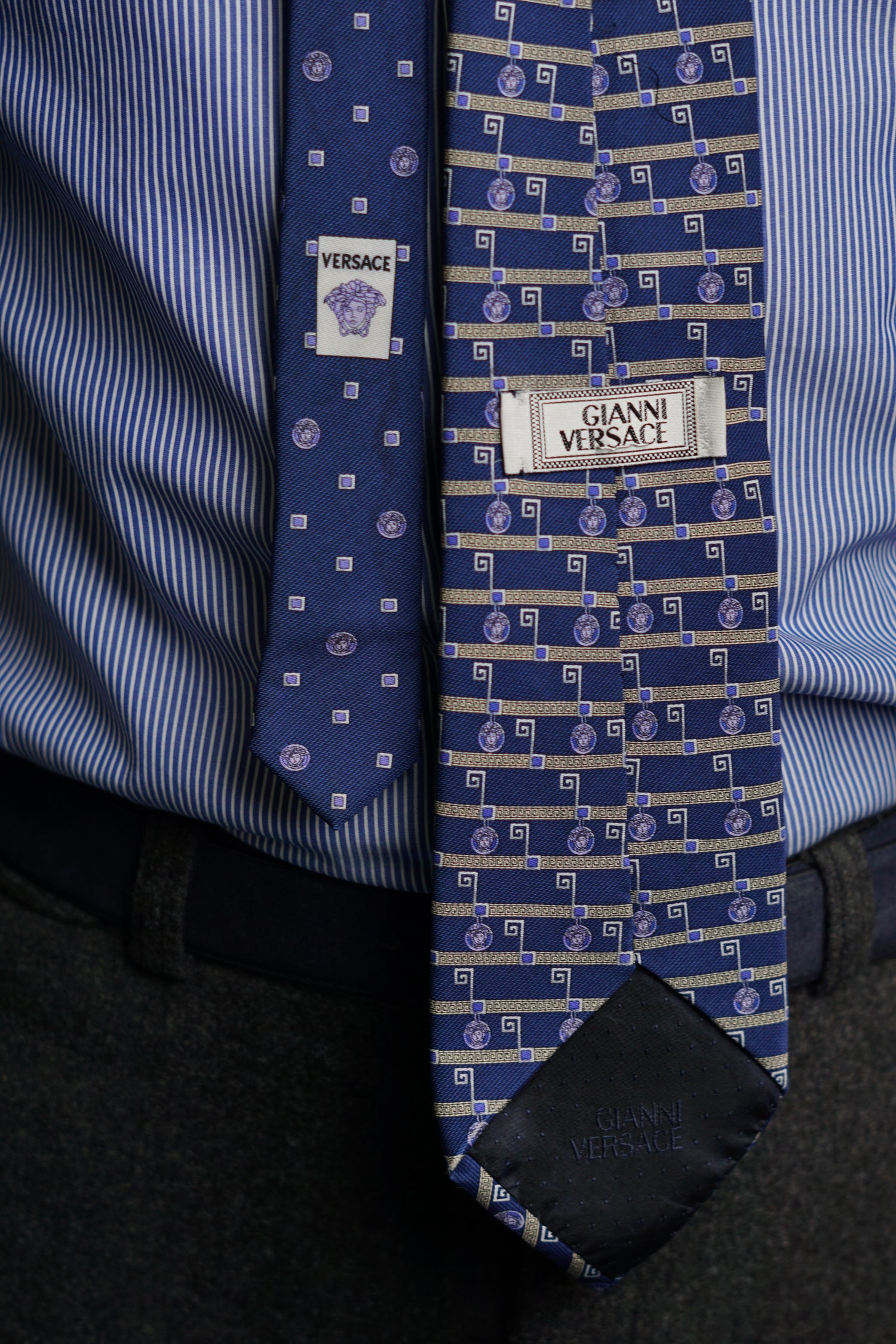 Versace Navy and White Printed Silk Tie