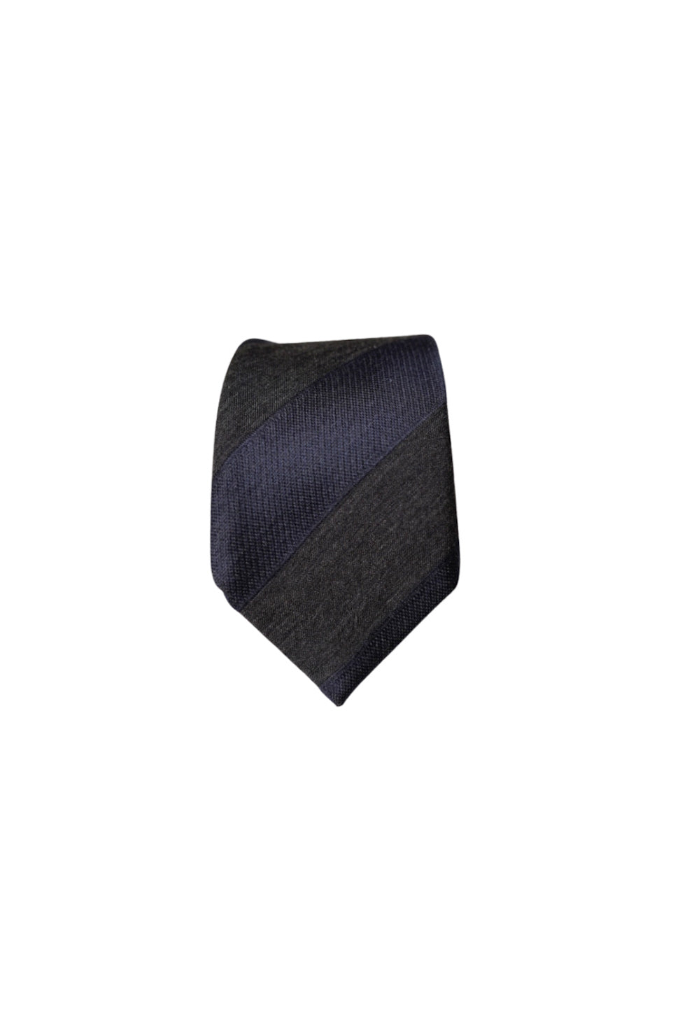 Hugo Boss Navy and Gray Striped Slim Silk Tie