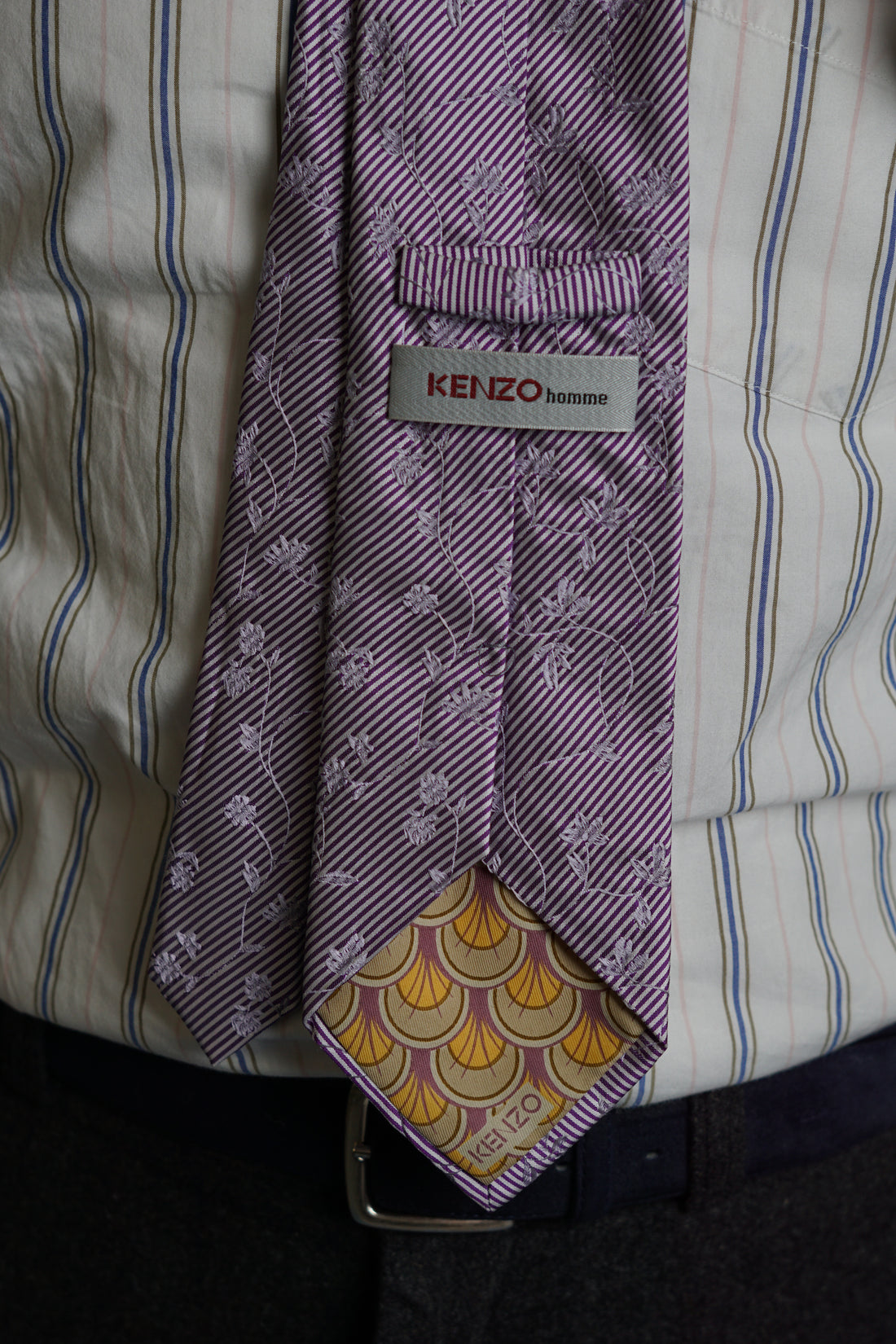 Kenzo Homme Purple Flower Striped Slik Tie