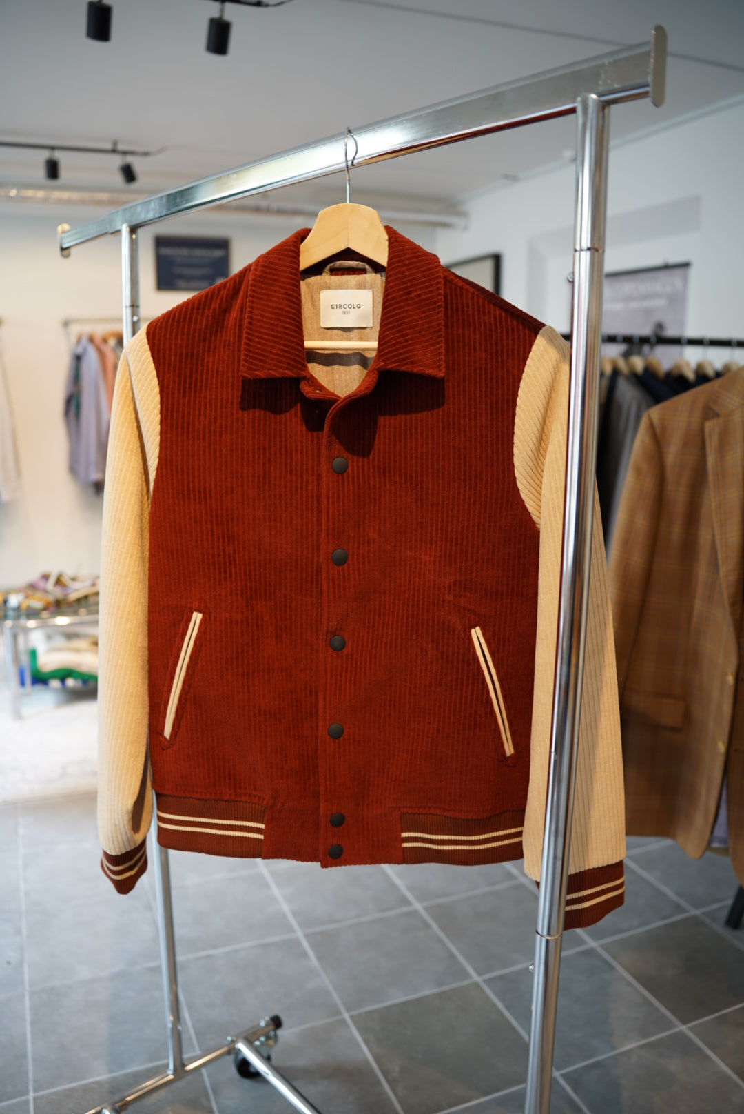 Circolo 1901 Red and Cream Varisty Corduroy Cotton Bomber Jacket