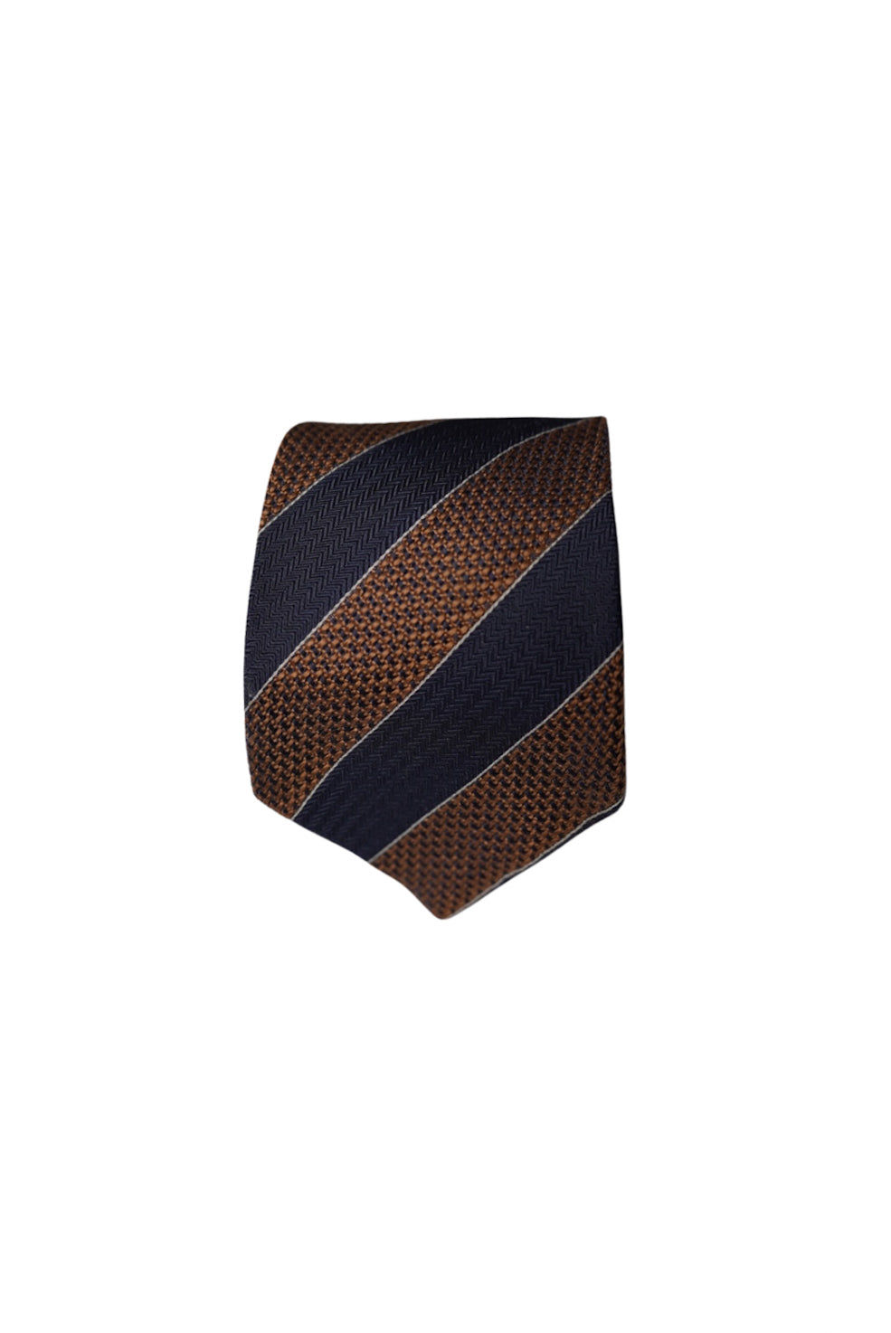 Eton Navy and Brown Striped Slim Silk Tie