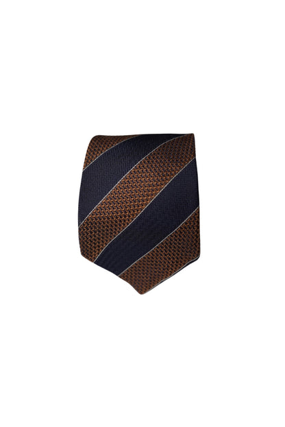 Eton Navy and Brown Striped Slim Silk Tie
