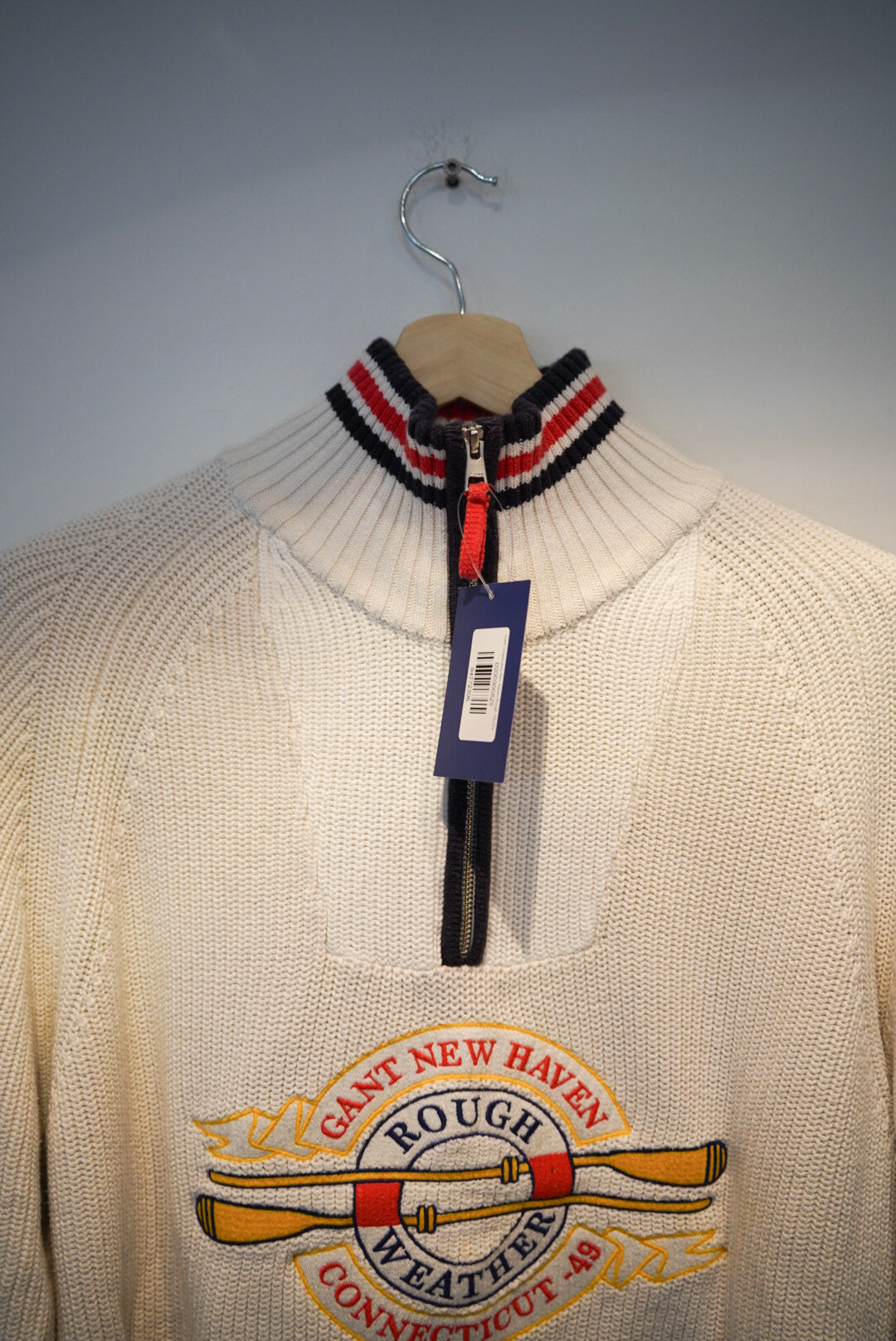 Gant Creamwhite New Haven Rough Weather Half Zip Cotton Knit