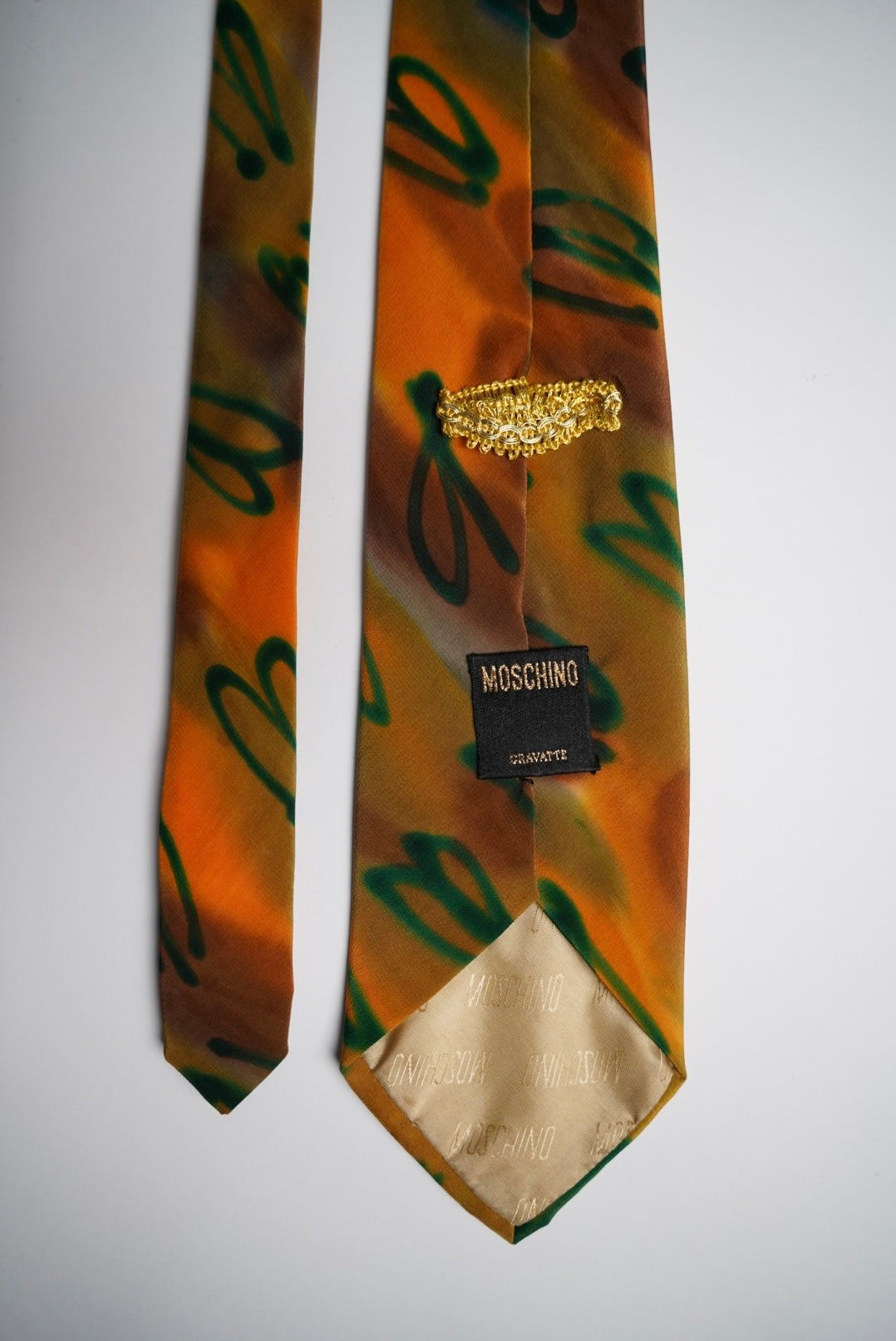 Moschino Orange and Green Vintage Silk Tie