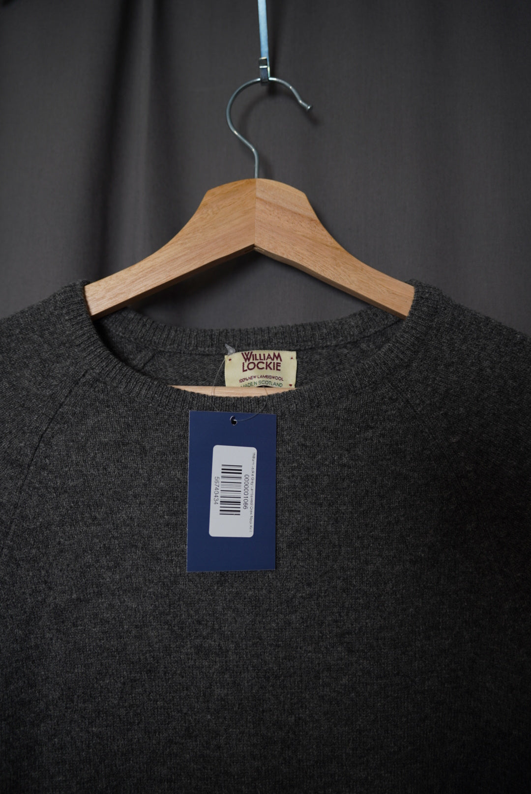 William Lockie Grey Lambswool Crew Neck Knit