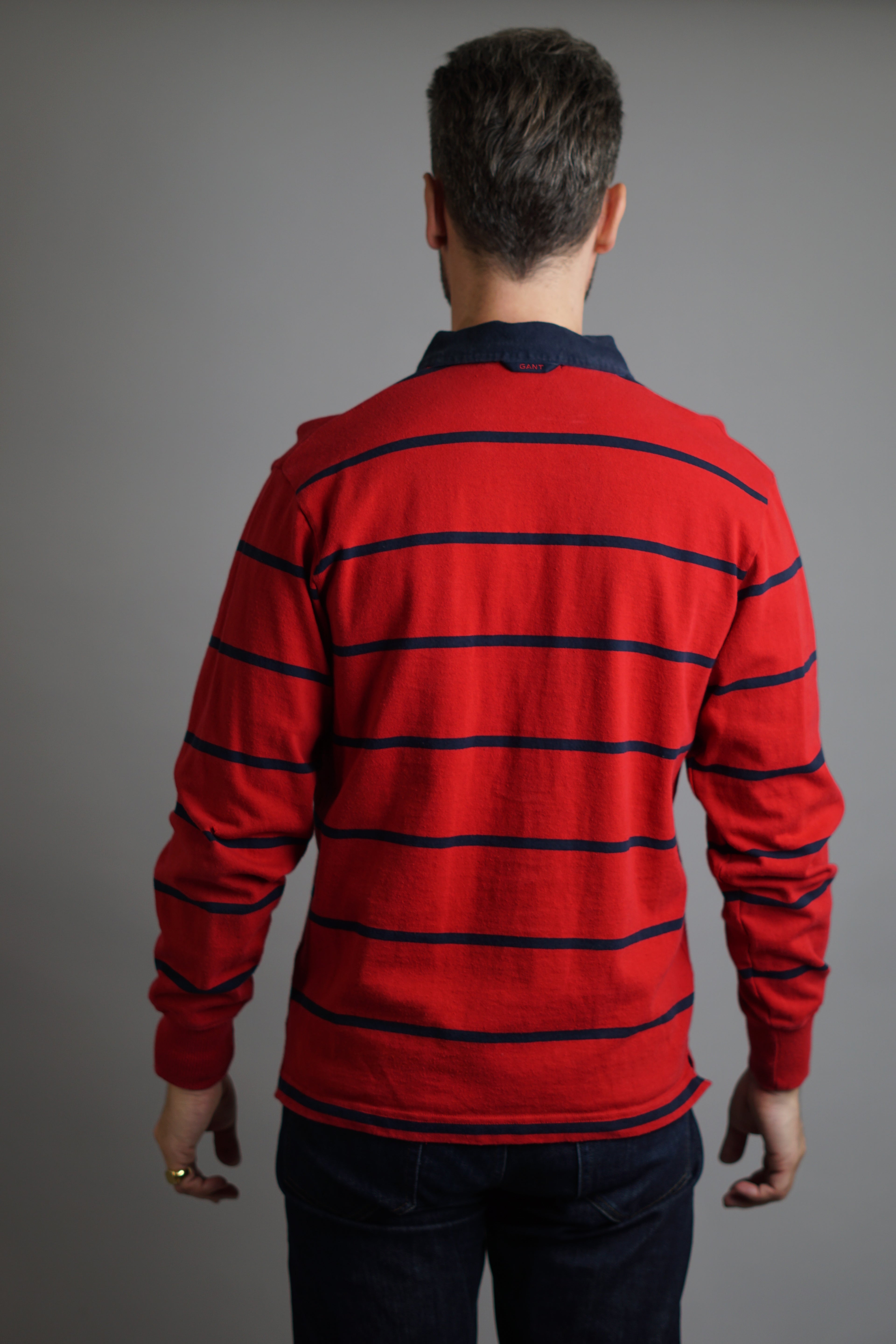 Gant Red Striped Long Sleeved Polo Shirt