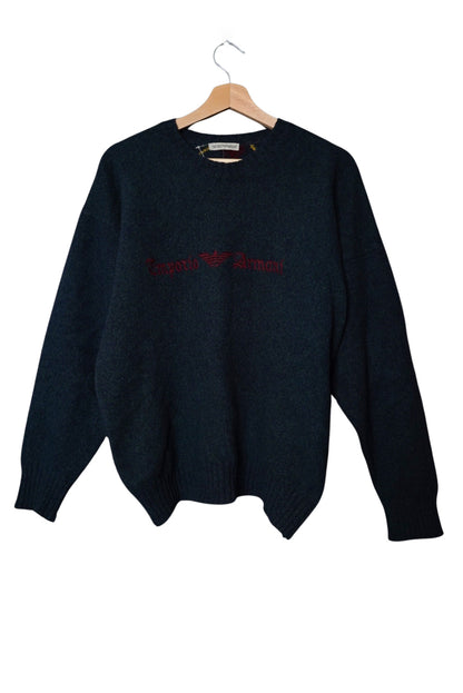 Emporio Armani Dark Green Harlequin Shetland Wool O-Neck Knit