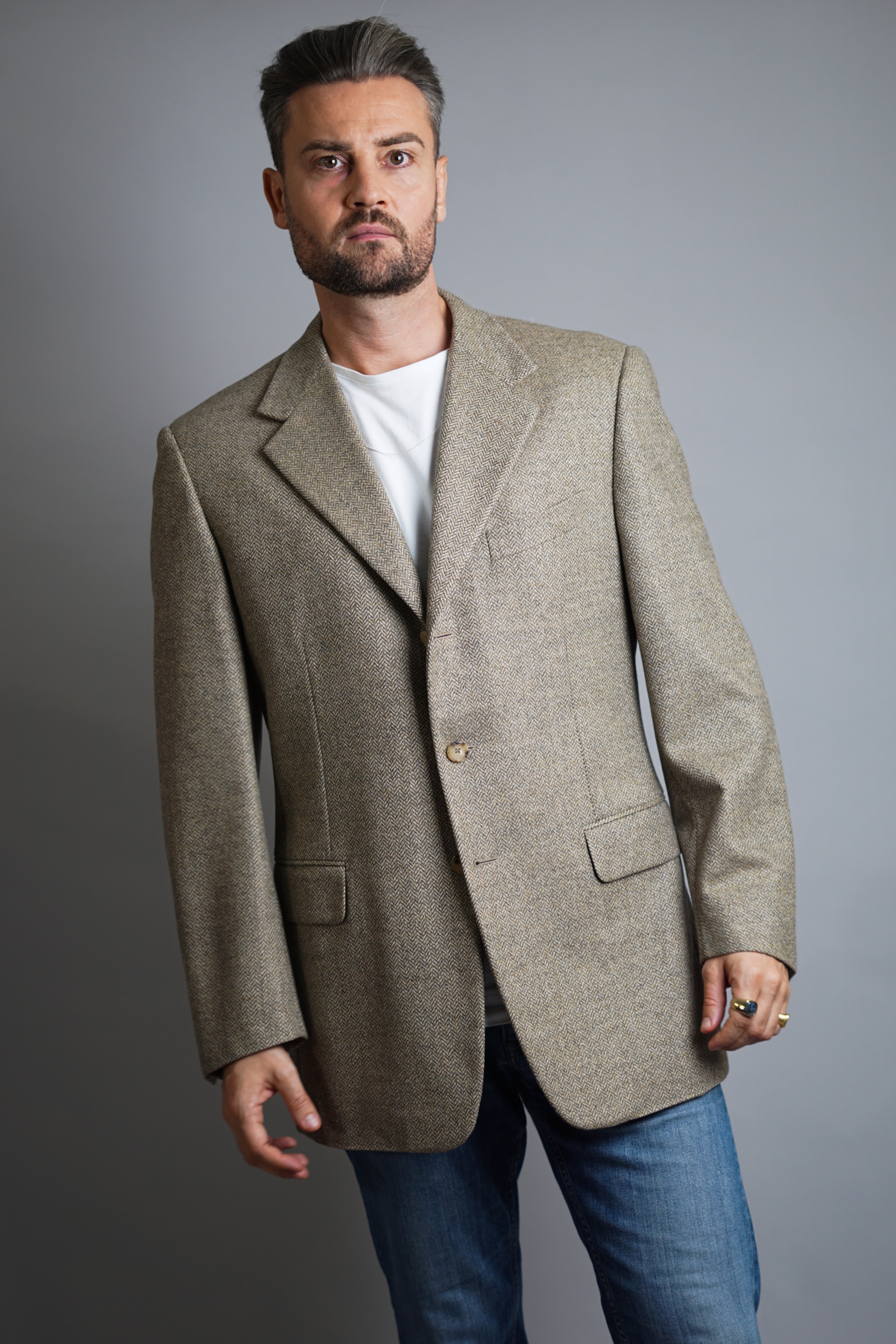 Pal Zileri Lightbrown Made in Italy Herringbone Blazer