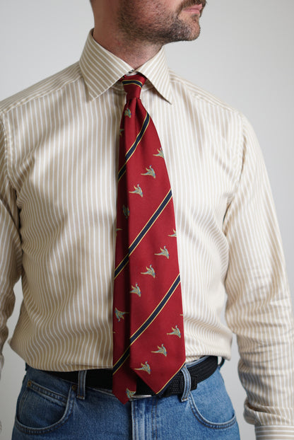 Red and Navy Striped Swan Crest Tie