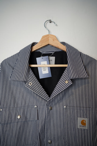 Carhartt Navy and White Striped Notus Coach Cotton Jacket
