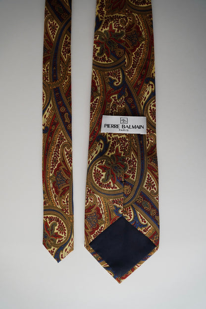 Pierre Balmain Red, Navy and Cream Paisley Silk Tie