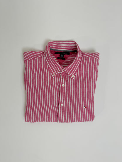 Tommy Hilfiger Pink and White Striped Linen Shirt