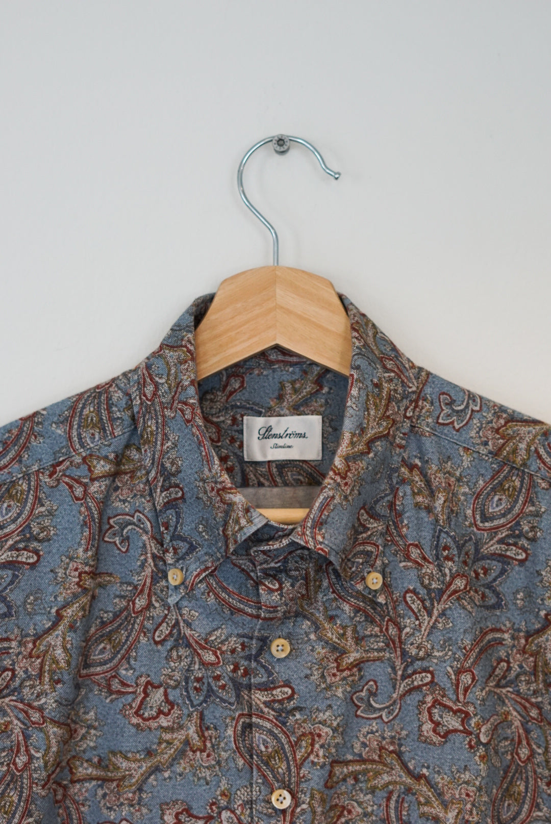 Steenströms Blue Flowerprint Slimline Cotton Shirt
