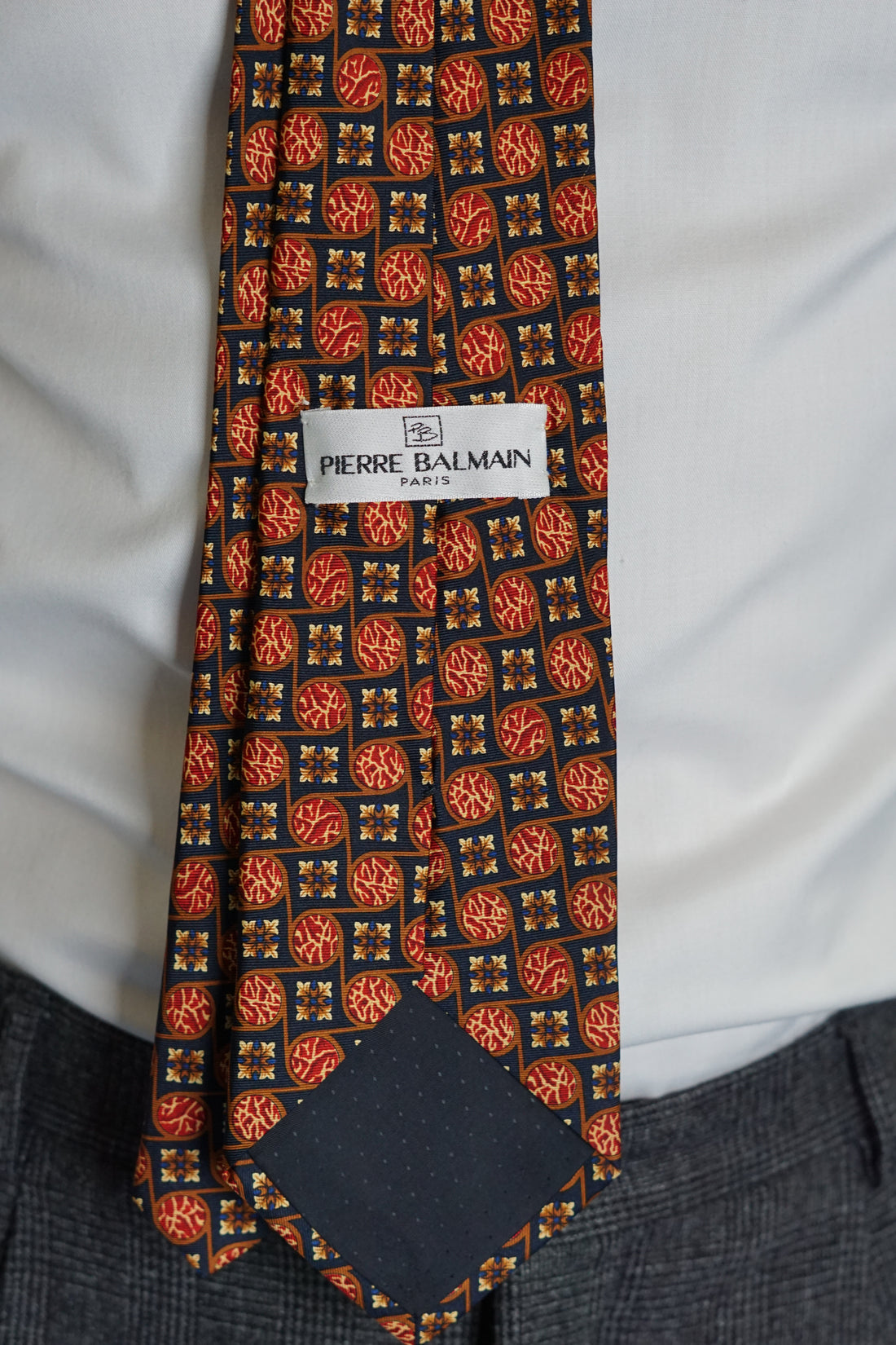 Pierre Balmain Paris Navy and Red Vintage Silk Tie