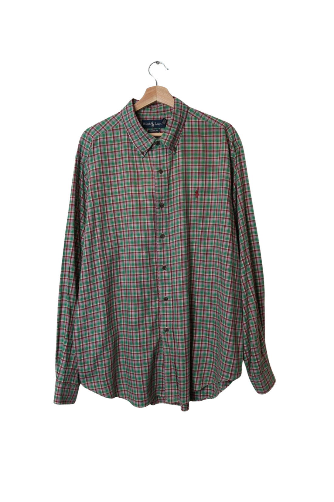 Ralph Lauren Green, Red and White Checkered Classic Fit Cotton Shirt