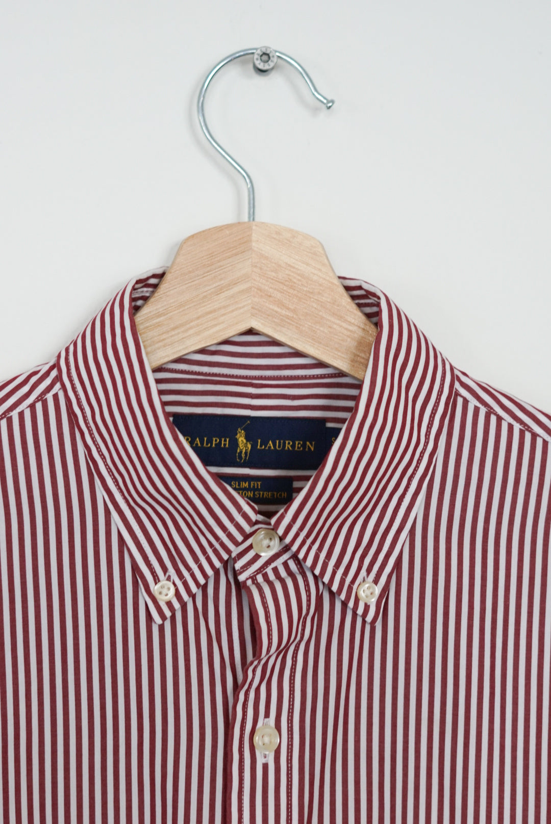 Ralph Lauren Red and White Striped Cotton Stretch Shirt