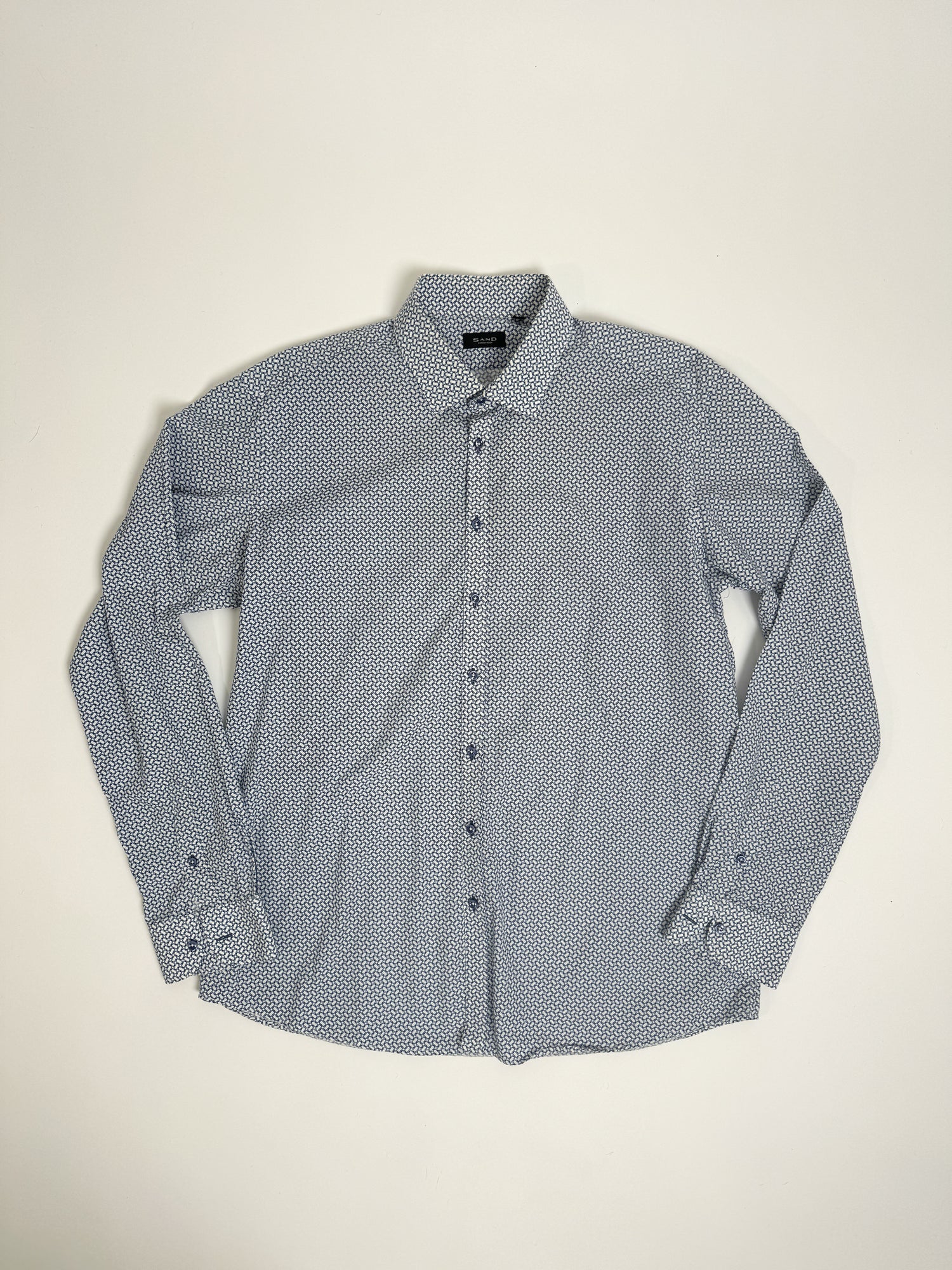 Sand Copenhagen White and Blue Chain Pattern Cotton Shirt