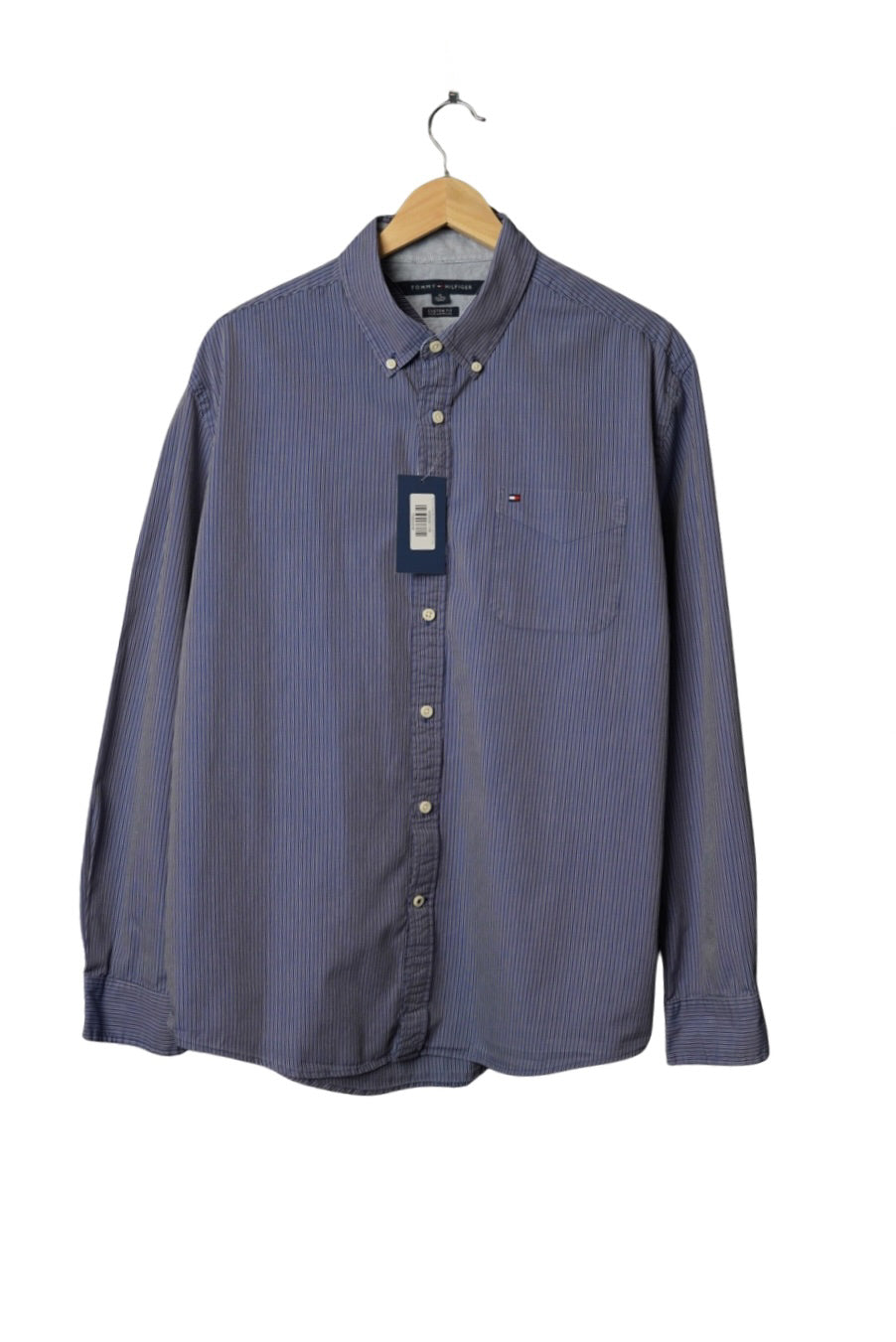 Tommy Hilfiger Blue Striped Custom Fit Coupe Sure Mesure Cotton Shirt