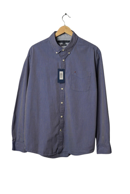 Tommy Hilfiger Blue Striped Custom Fit Coupe Sure Mesure Cotton Shirt