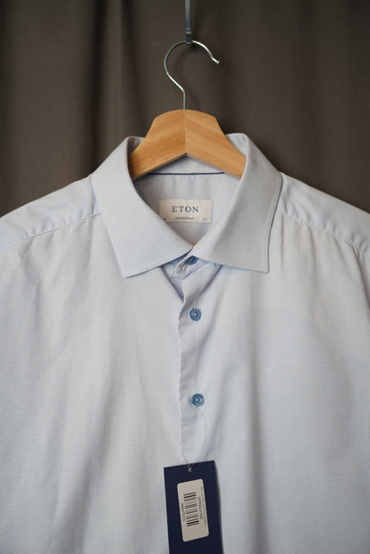 Eton Light Blue and White Checkered Contemporary Fit Cotton Business Shirt