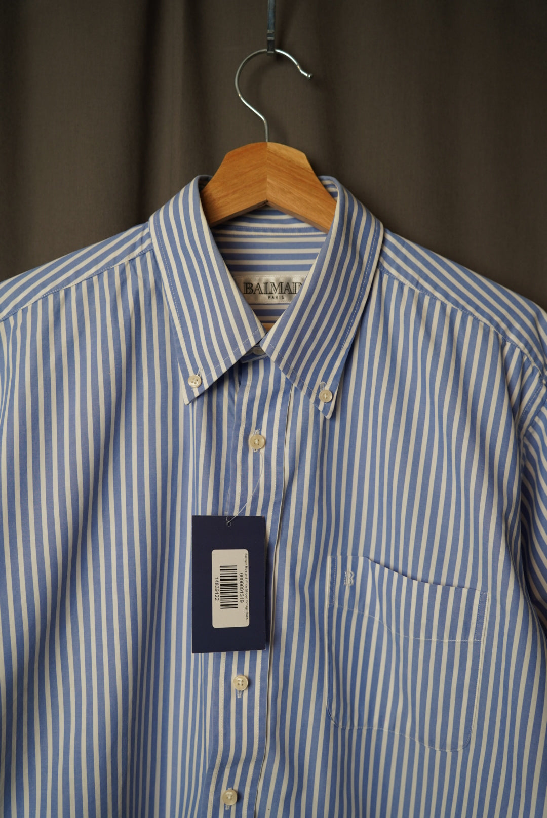 Balmain Blue and White Striped Vintage Button-Down Cotton Shirt