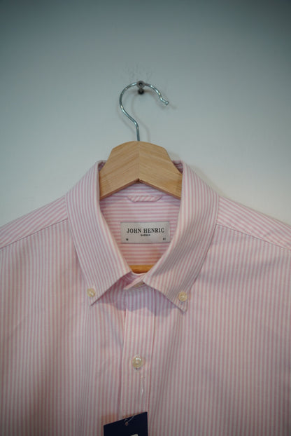 John Henric Pink and White Striped Easy Iron Cotton Oxford Shirt