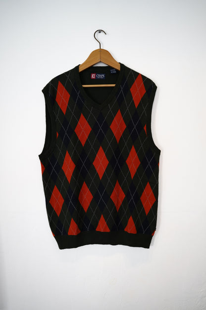 Ralph Lauren Chaps Darkgreen and Orange Harlequin Vest