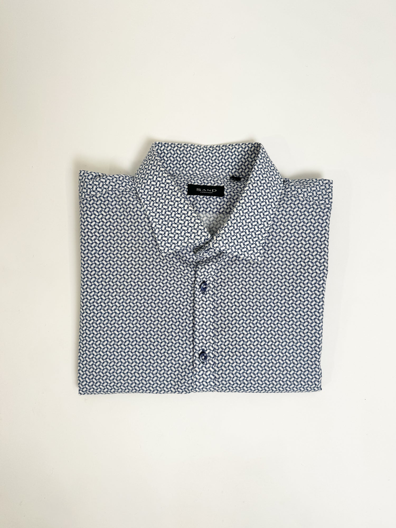 Sand Copenhagen White and Blue Square Print Cotton Shirt