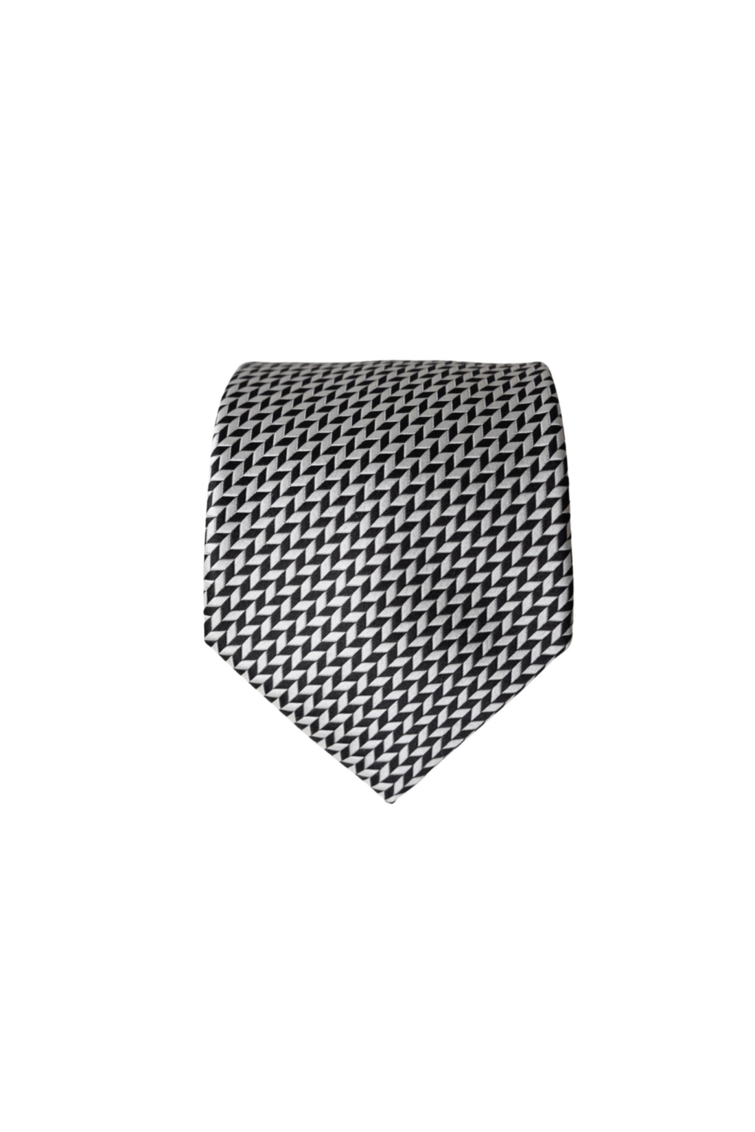 Eton Black and White Square Print Silk Tie